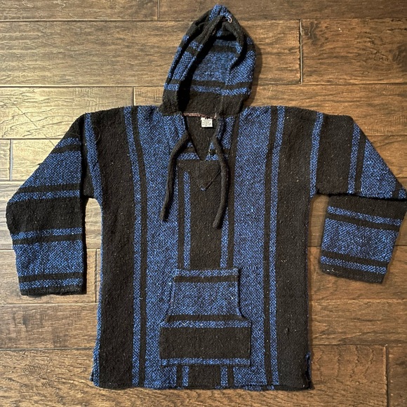 Tops - Mexican Sarape Hoodie Authentic Soft Warm Black Blue Vintage VNT